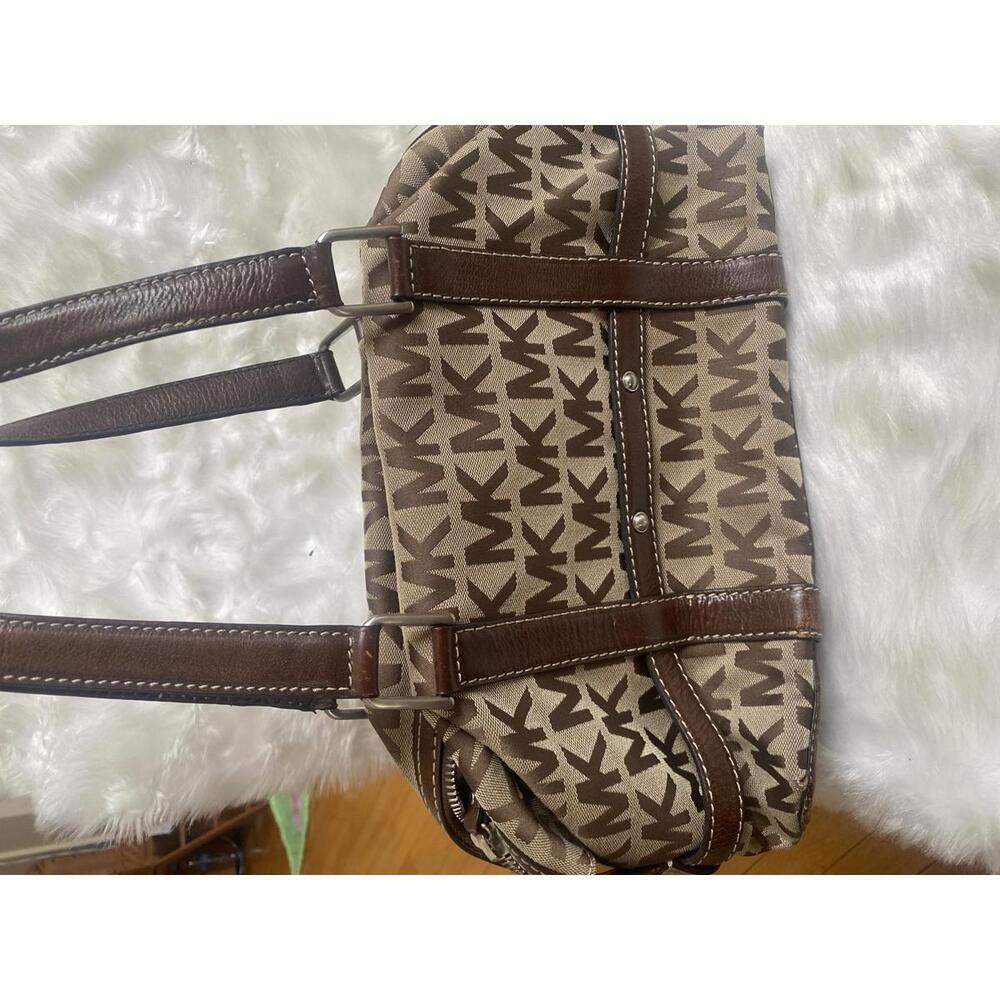 Michael Kors Brown MK Logo Canvas and Leather Shoulder Bag - Picture 3 of 8